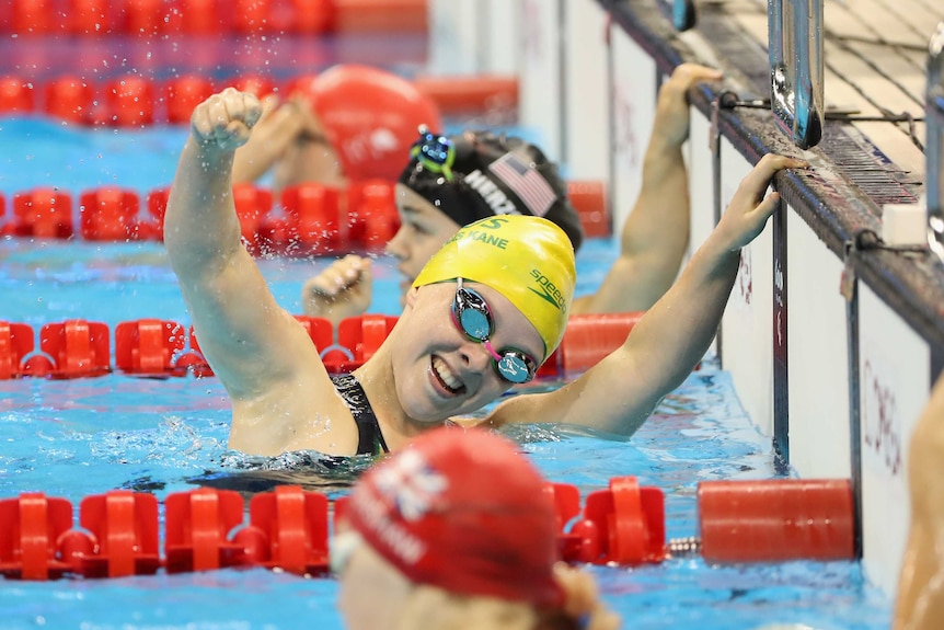 Australia's Tiffany Thomas Kane reacts to her gold medal in women's 100m breaststroke SB6 in Rio.