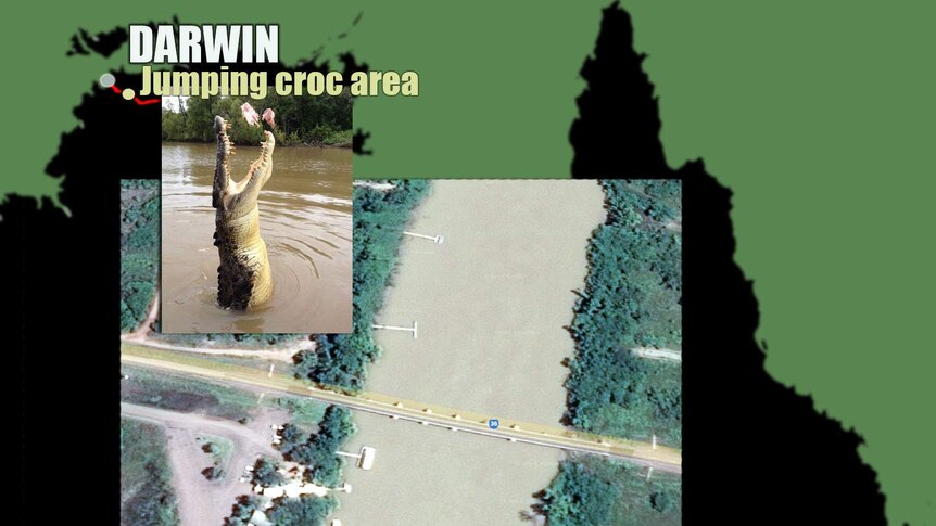 The area where the crocodile attacked the man after he waded into the water