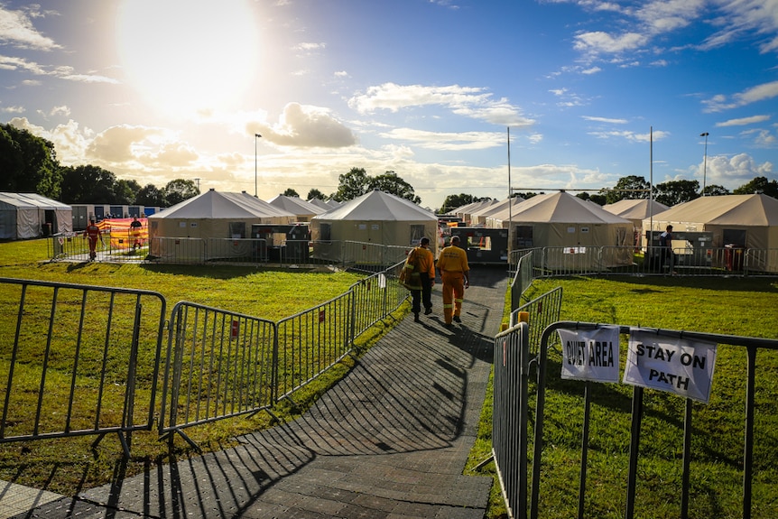 Tents set up for emergency service workers at Wollongbar