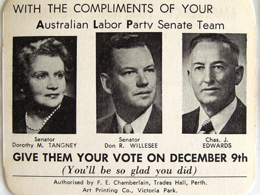 ALP WA Senate ticket for 1961 election, Tangney, Willesee, Edwards.