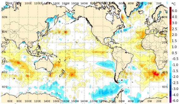 Map of the world with yellow and white outlining the ocean 