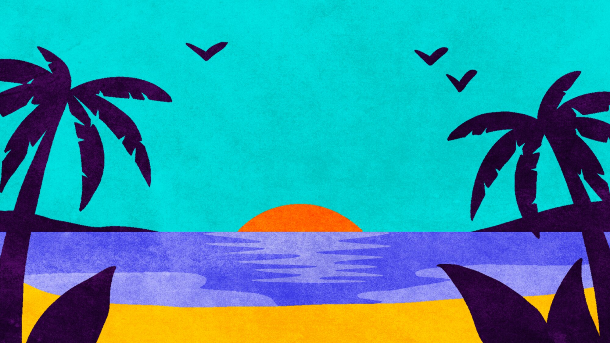 Two hands hold a circle containing a turtle, an island, a fish and a boat.