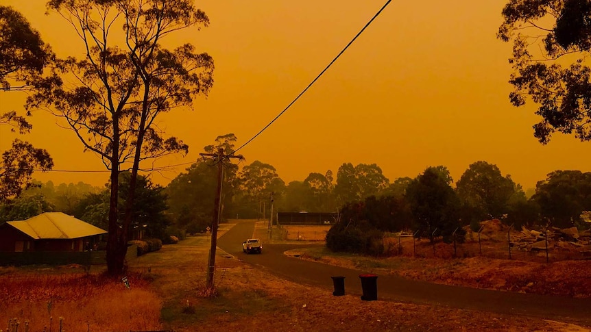 Orange haze envelopes the town of Cann River on Wednesday.