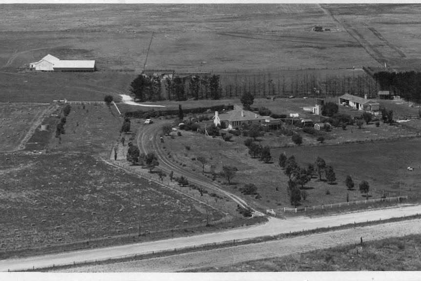 An aerial shot from 1959 shows the Brokensha property before its excess of vegetation.