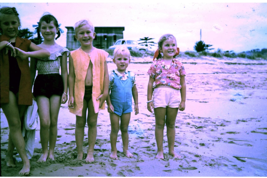 Penny Wilson and her siblings at Clontarf Beach in 1959.