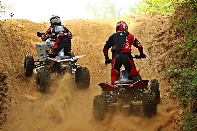 Two unidentified quad bike riders, location unknown, good generic image.