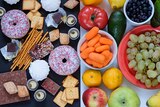 A composite image showing junk food alongside healthy food