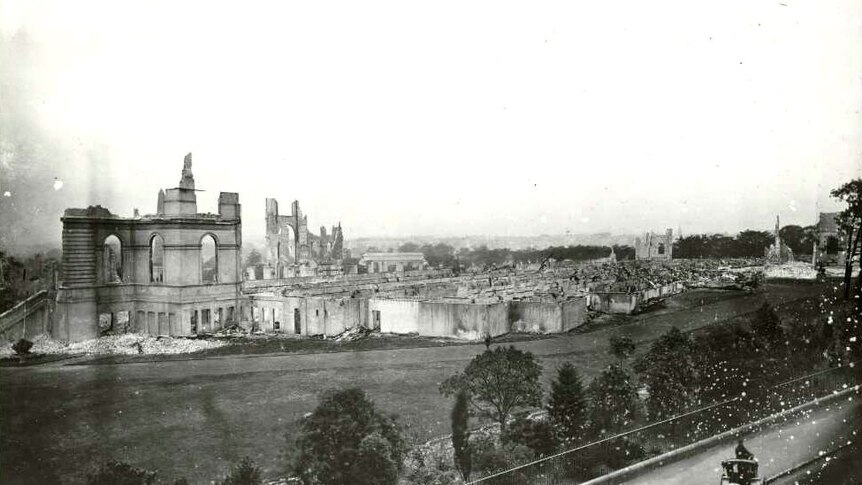 The Sydney Garden Palace lies in ruins following the 1882 fire.