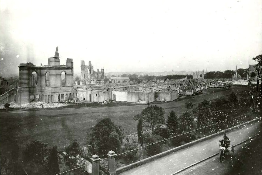 The Sydney Garden Palace lies in ruins following the 1882 fire.