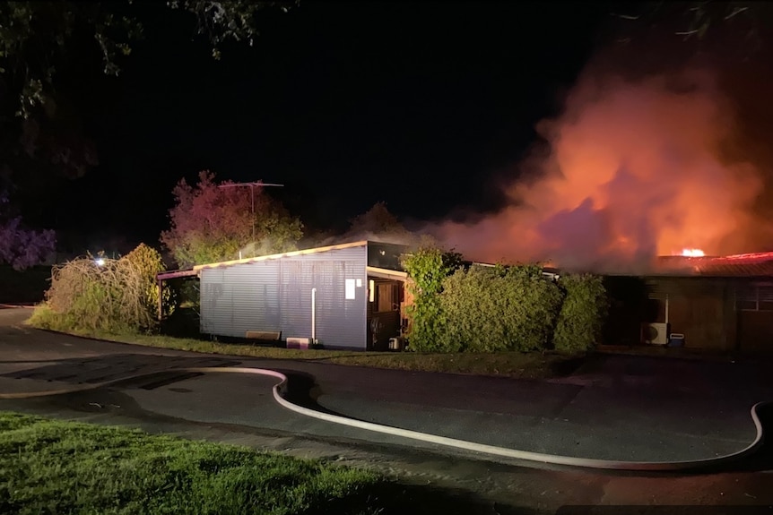 The Struan Research Centre south of Naracoorte engulfed in flames.
