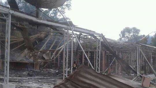 Burnt out office of Wildcat Constructions in Mendi, Papua New Guinea