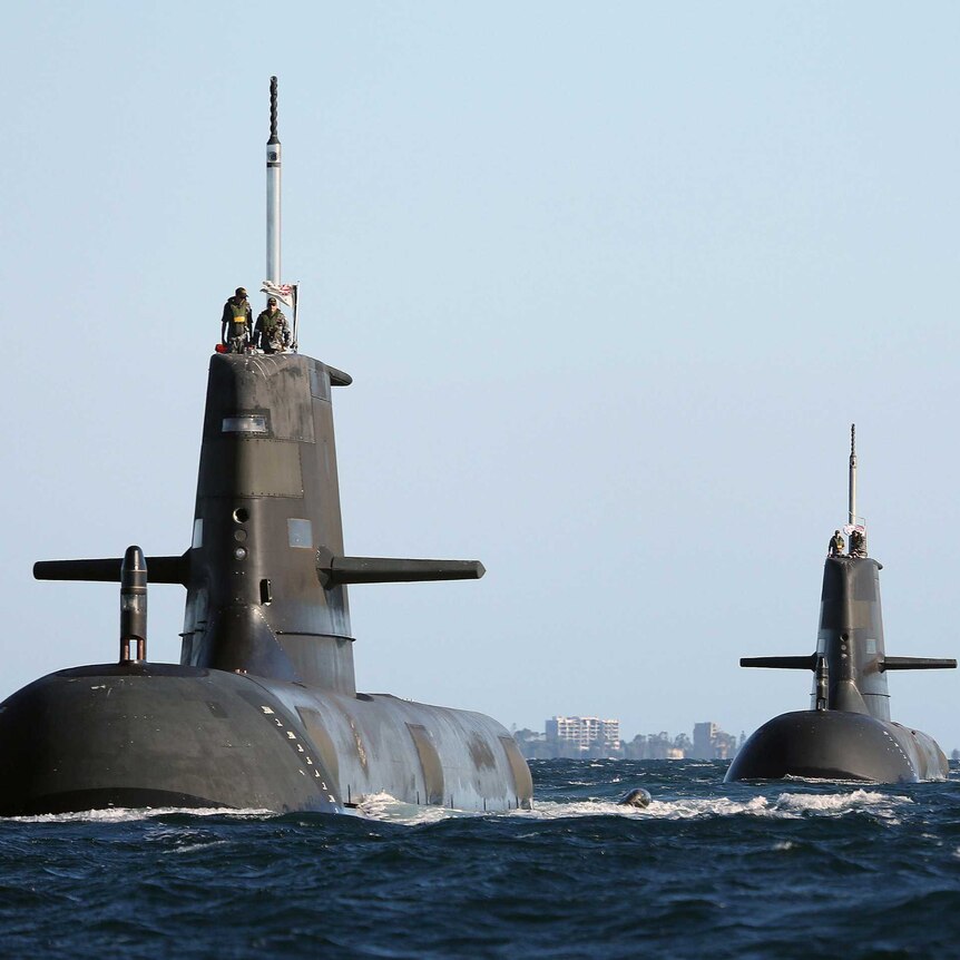 Collins class submarines HMAS Dechaineux, HMAS Waller and HMAS Sheean