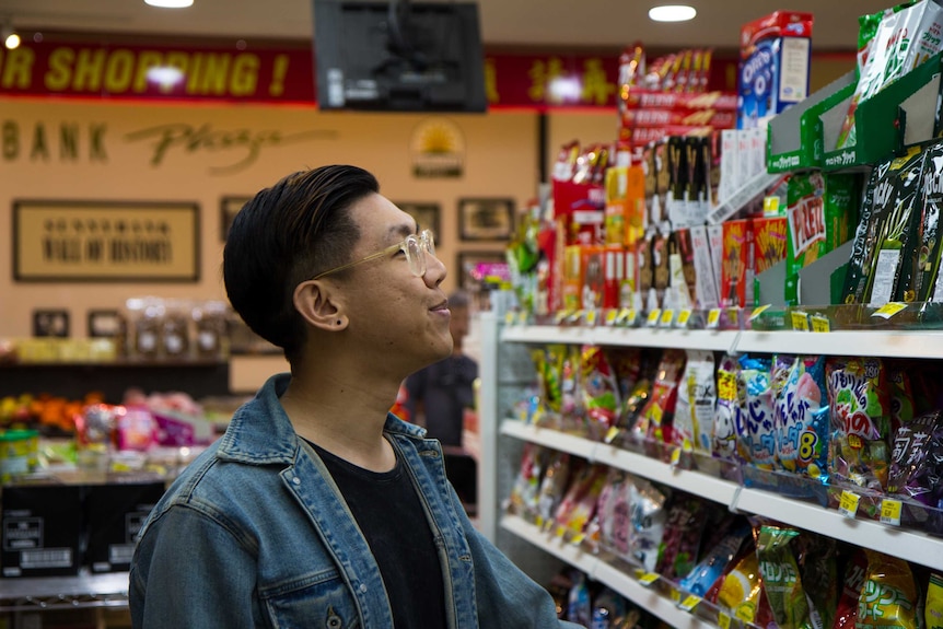 Mikey in an Asian grocery shop in Sunnybank, Brisbane.