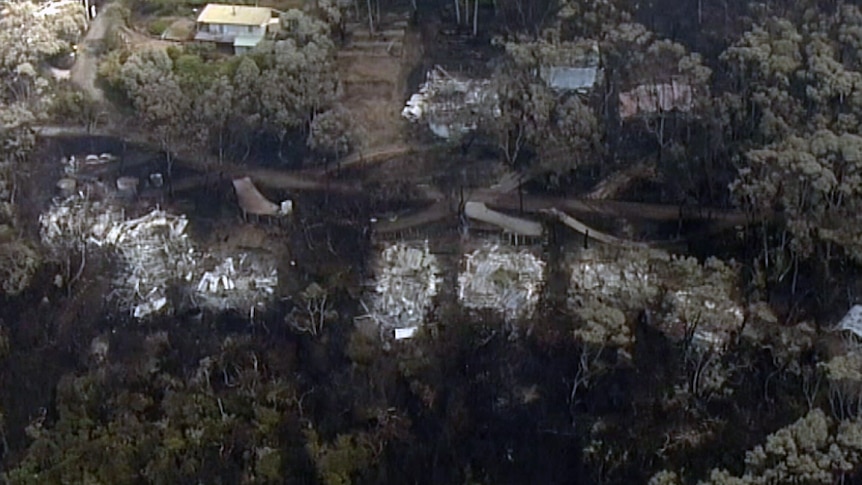 Aerial view of homes lost along Great Ocean Road