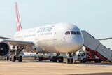 A Qantas plane on the tarmac at Darwin's RAAF base. 