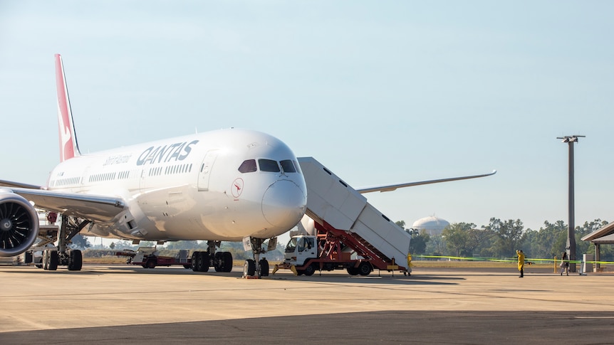 A Qantas plane on the tarmac in Darwin.