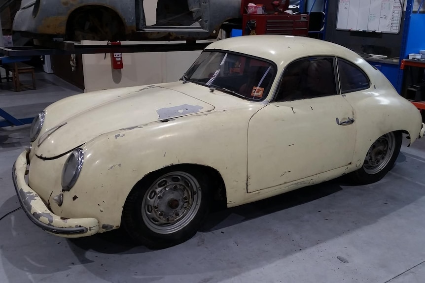 The Porsche in the process of being restored