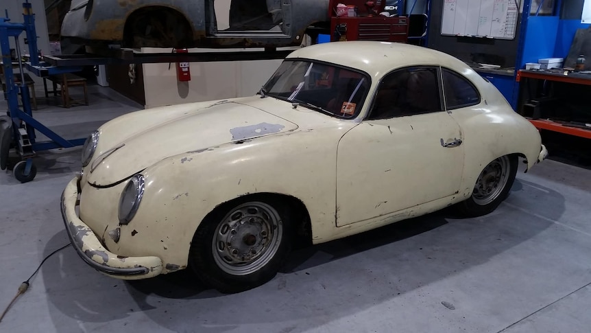 The Porsche in the process of being restored