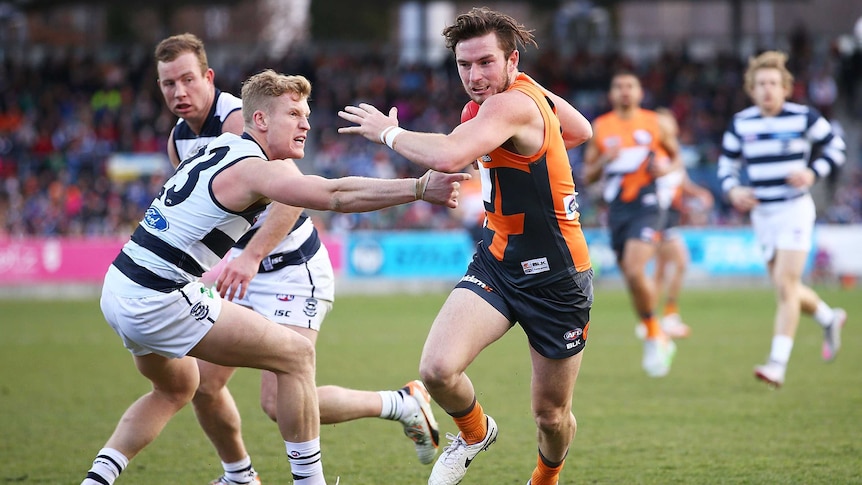 Jed Lamb of GWS in action against Geelong in round 17, 2015 at Manuka Oval.