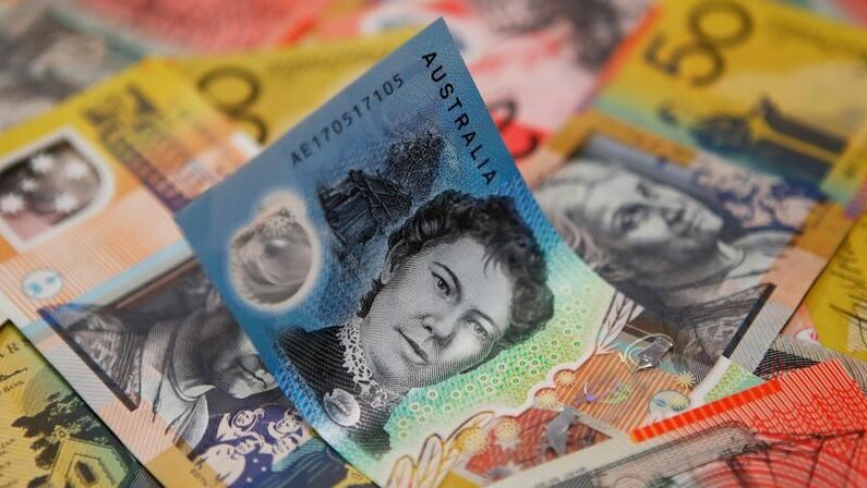 Various denominations of notes of Australian money.