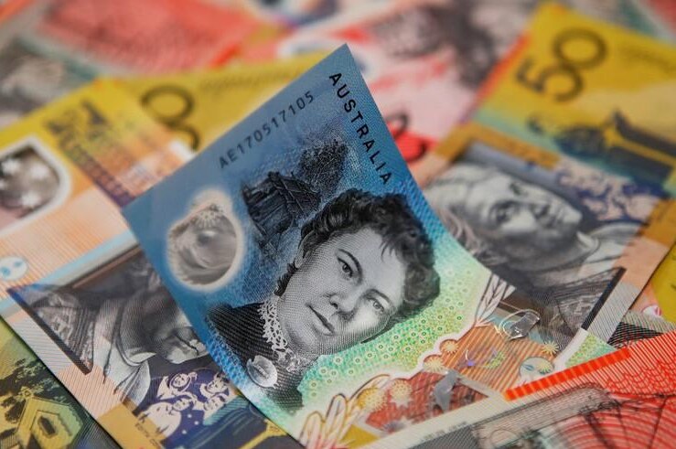 Various denominations of notes of Australian money.