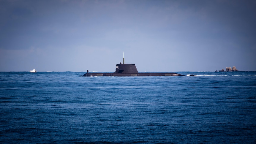 A submarine is seen in the ocean