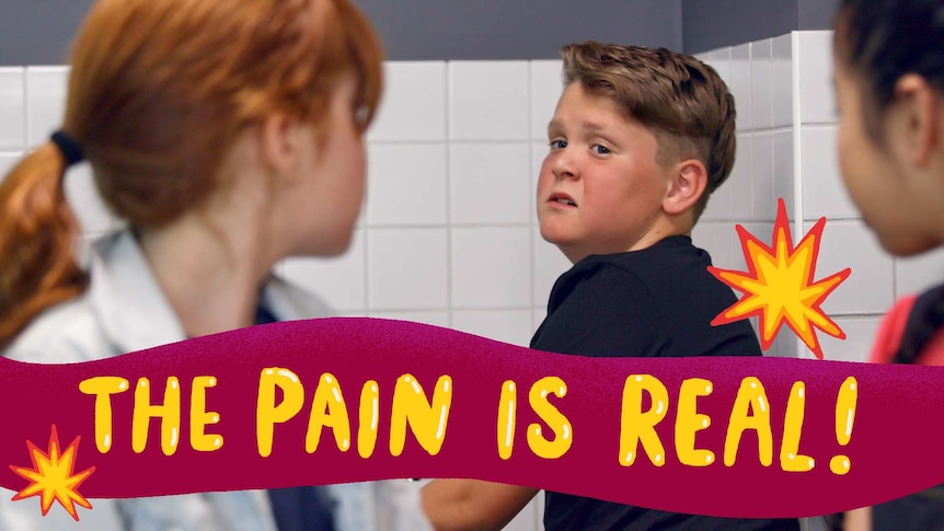 Teenage boy with pained expression, text overlay reads "The pain is real!"