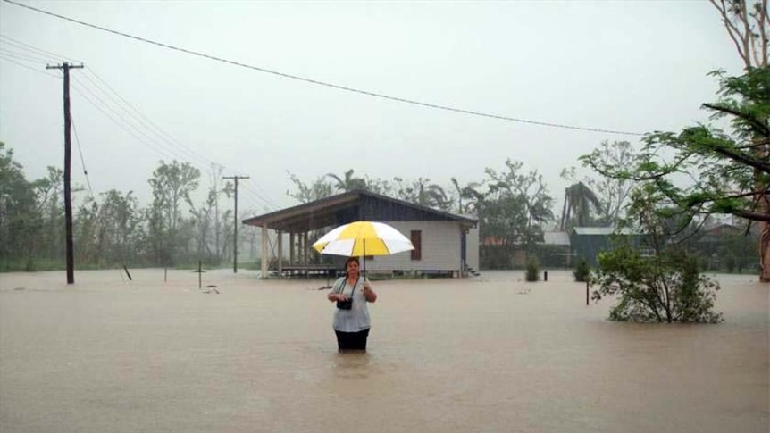 Floodwaters rise on March 8, 2011 in the far north Queensland town of Cardwell, just weeks after Cyclone Yasi hit the region.