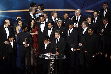 Cast of Slumdog Millionaire accept the Oscar for Best Picture, 2009
