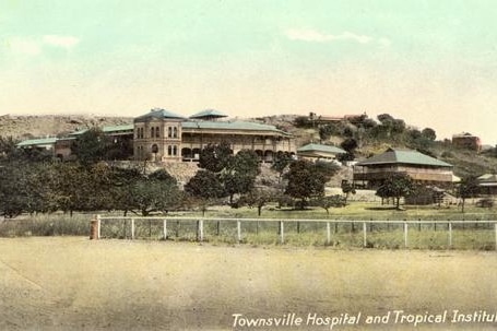 A old colour drawing of the Townsville Hospital and Tropical Medicine institute 
