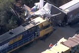An aerial photo of a freight train crash.