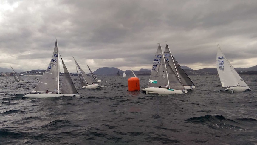 International 2.4 metre yachts race on the River Derwent