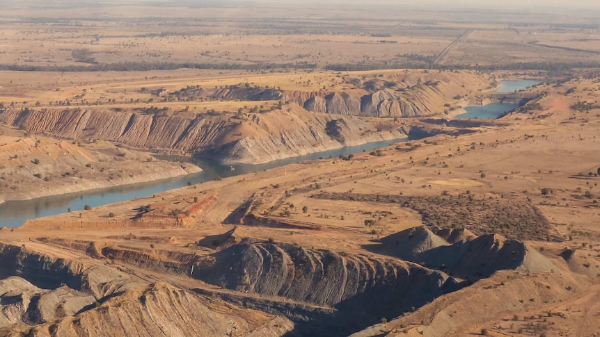 Aerial view of one of the ‘voids’ of the Ensham coal mine near Emerald in Central Queensland