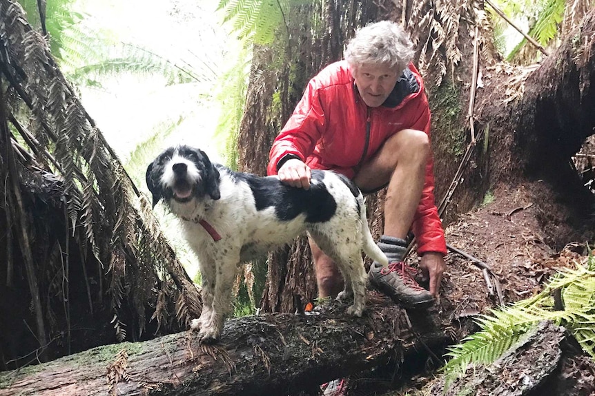 Bruce Fairfax, photographed with his dog.