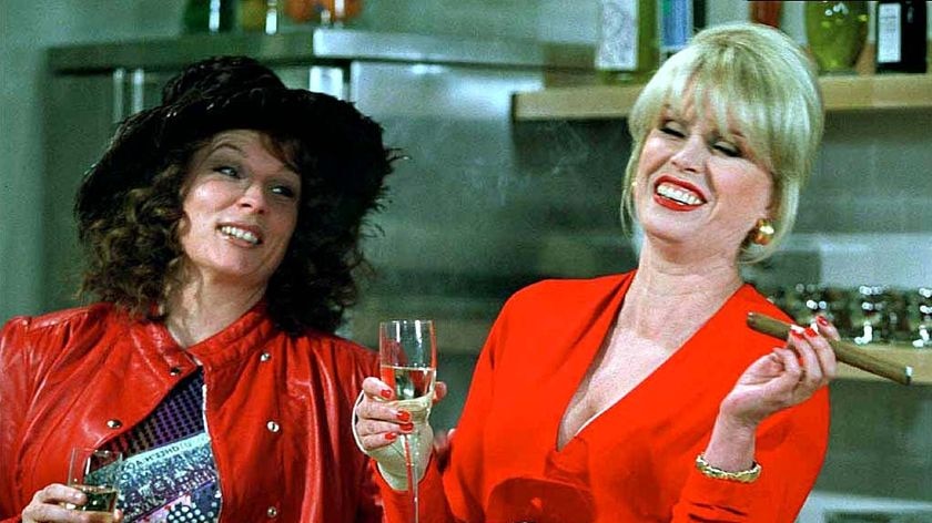 LtoR Jennifer Saunders and Joanna Lumley star in a scene from the BBC TV comedy series, Absolutely Fabulous, date unknown.