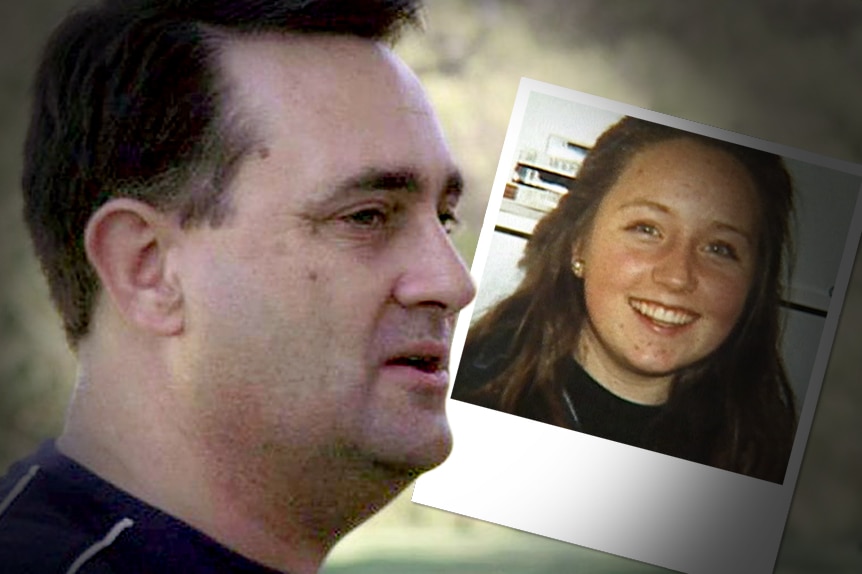 A montage of a headshot of Bradley Edwards and a polaroid photo of a smiling Sarah Spiers.