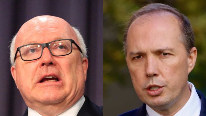 A composite image of George Brandis (left) and Peter Dutton (right).