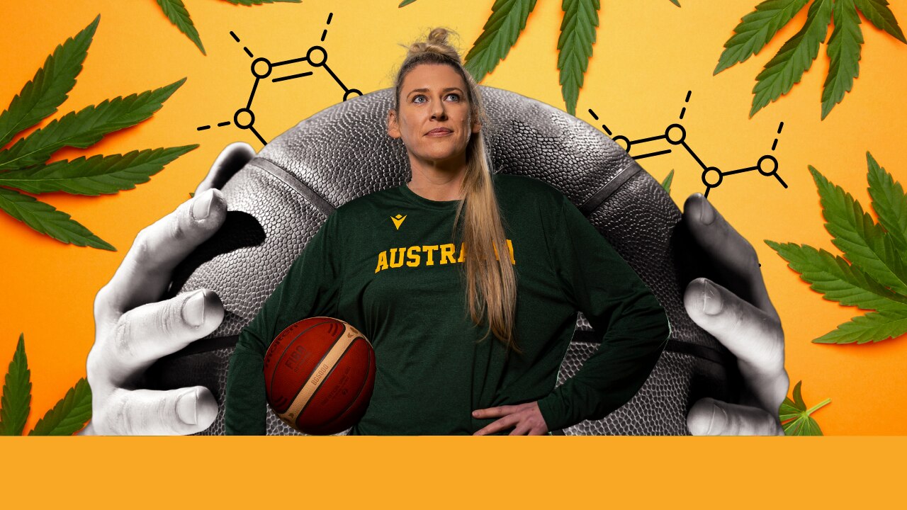 Composite image of Lauren Jackson, basketball and marijuana plants