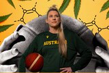 Composite image of Lauren Jackson, basketball and marijuana plants