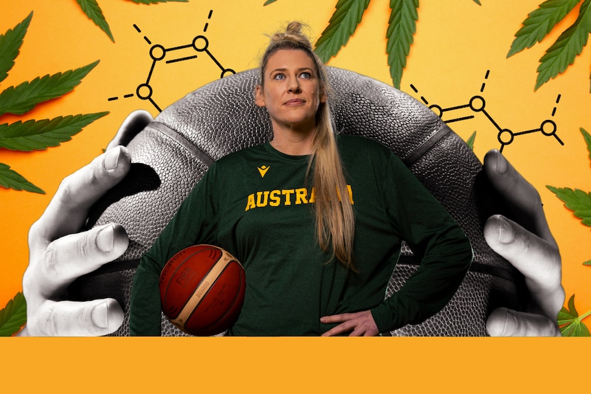 Composite image of Lauren Jackson, basketball and marijuana plants