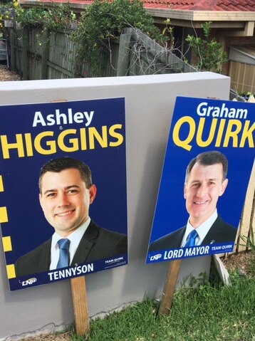 Corflute sign for former LNP Tennyson candidate Ashley Higgins