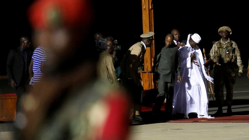 Former Gambian President Yahya Jammeh arrives at the airport