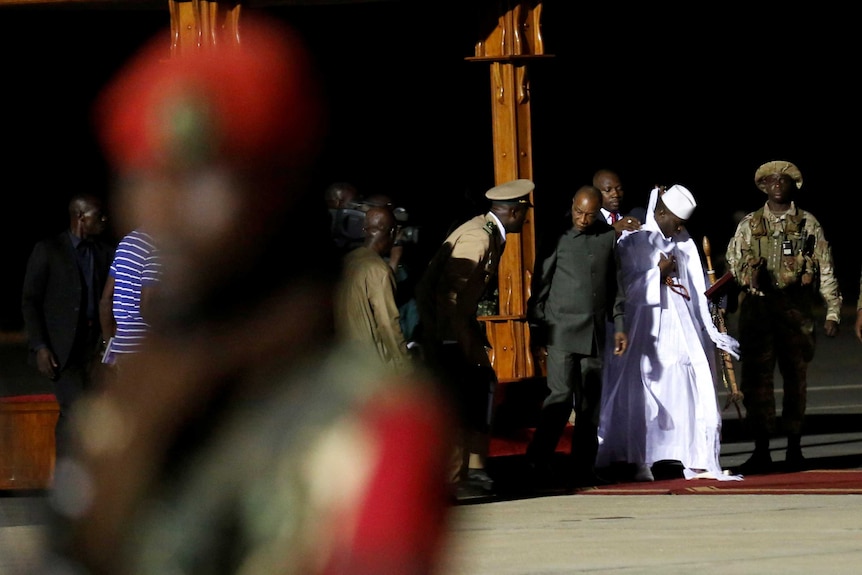 Former Gambian President Yahya Jammeh arrives at the airport