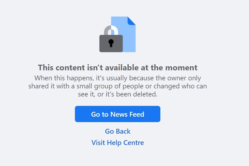 This is what Facebook shows when a page has been deleted