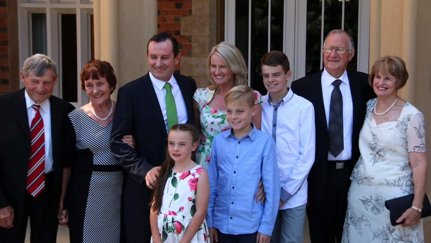 Mark McGowan and family after being sworn in as WA's 30th Premier.