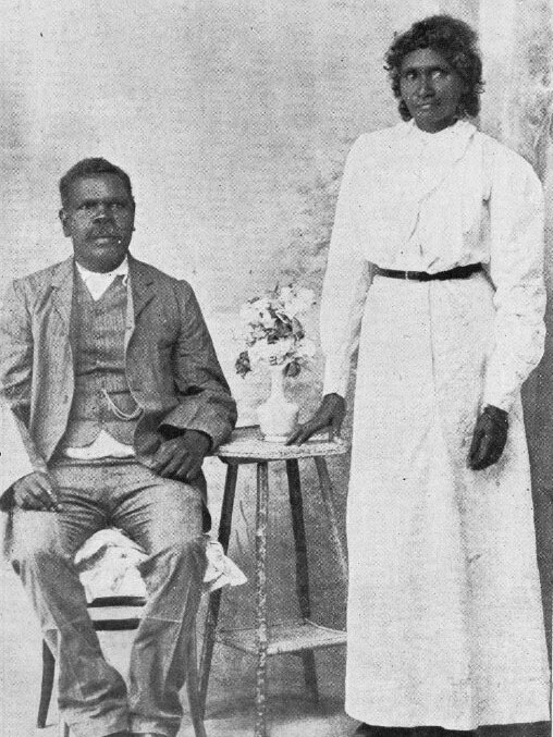 Western Queensland Indigenous tracker Corporal Sam Johnson with his wife Limerick circa 1915
