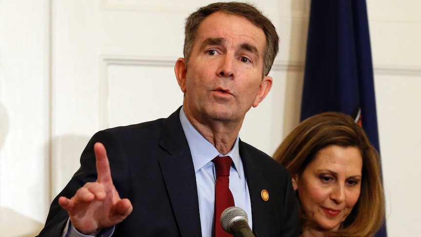 Ralph Northam at a press conference with his wife Pam Northam