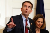 Ralph Northam at a press conference with his wife Pam Northam
