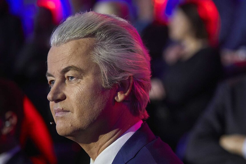 Far right Dutch politician Geert Wilders is applauded on stage during the national election campaign in March 2017