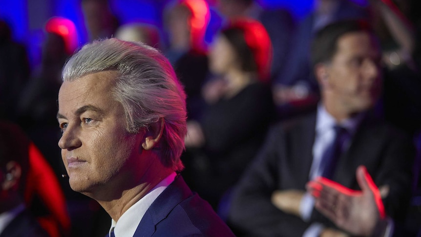 Far right Dutch politician Geert Wilders is applauded on stage during the national election campaign in March 2017